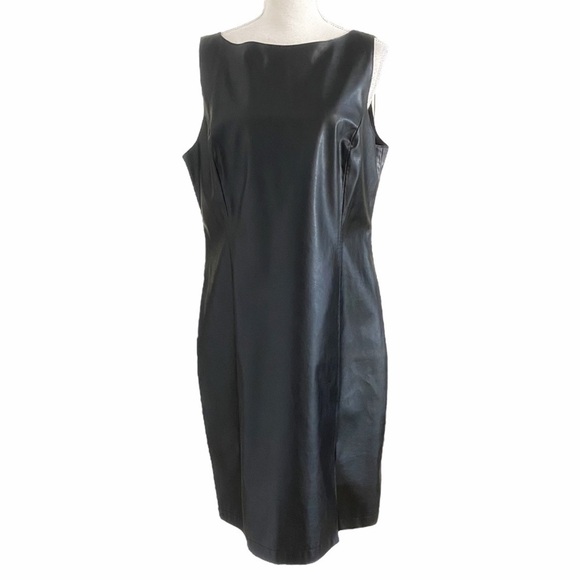 LAURENCE ROY VINTAGE BLACK FAUX LEATHER SLEEVELESS SHEATH DRESS - 12 - Picture 1 of 9
